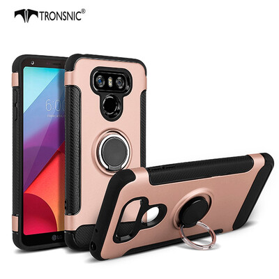 

Tronsnic Phone Case For LG G6 Carbon Fiber Brushed Wire Silicone Case For LG G6 360 Roation Ring Holder Magnetic Stand TPU Cover