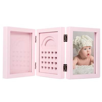 

Baby Handprint Footprint Photo Frame Teeth Lanugo Keepsake Box Triple Foldable Wooden Picture Frame With Clay Personalized Baby Sh