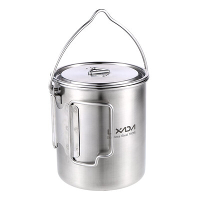 

Lixada 750ml Stainless Steel Pot Portable Water Mug Cup with Lid&Foldable Handle Outdoor Camping Cooking Picnic