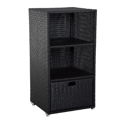 

47H 3-Tier Poolside Rattan Wicker Towel Valet Organizer Rack Cabinet w 2 Shelf &1 Drawer