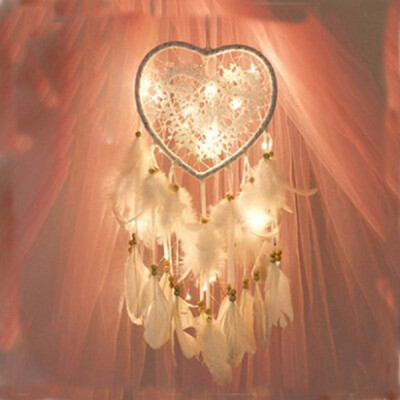 

Heart Shape Handmade Dream Catchers with Led lighting Hand Made Wall Hanging Decoration Ornament Craft Gifts Perfect for Girls Be