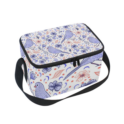 

ALAZA Lunch Box Insulated Purple Birds Lunch Bag Large Cooler Tote Bagfor Men Women