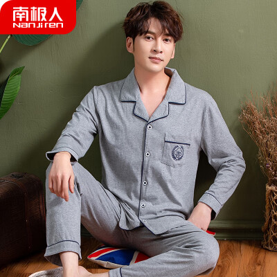 

Antarctic pajamas mens cotton spring&autumn long-sleeved thin section cotton can be worn outside Korean casual young students mens home service suits NAS5X20011JD-19 with fish lake blue