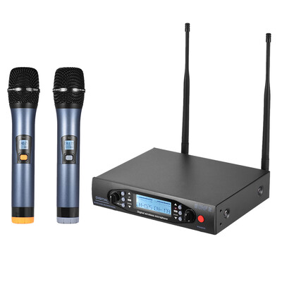 

Professional Digital UHF Wireless Handheld Microphone Mic System Dual Channels LCD Display Receiver 2 Microphones for Stage Karaok