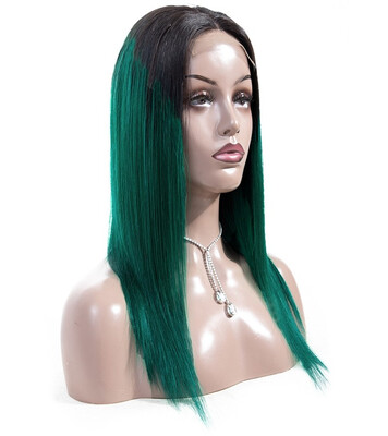 

Ombre Color 1bGreen Straight Human Hair Wigs Brazilian Ombre Hair 180 Pre Plucked hairline 4 4 Human Hair Lace Front Wig