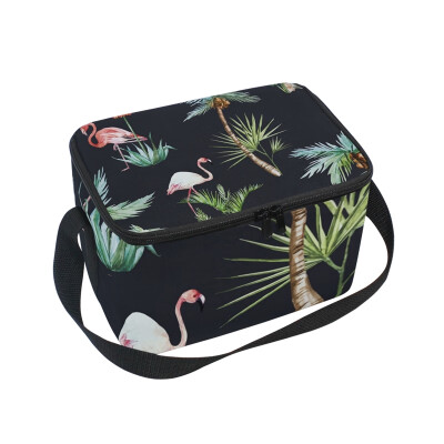 

Lunch Box Insulated Lunch Bag Large Cooler Tree And Beautiful Flamingo Tote Bagfor Kids Men Women