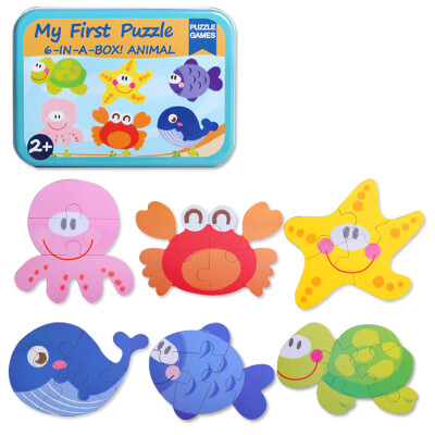 

Wooden Baby Jigsaw Puzzles Set of 6 Puzzle Board With Storage Box Intelligence Early Educational Toy for Infant Toddler Kids 123