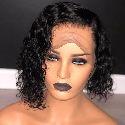 

Wet Wavy Virgin Short Curly Lace Front Human Hair Bob Wig 130 Density Remy Human Hair Water Wave Lace Wig With Baby Hair