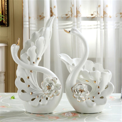 

European ceramic couple swan ceramic flower inserted figurines home interior decor crafts ornaments wedding gifts decorations