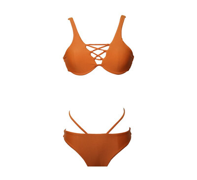 

Womens Solid Color Nylon Split Swimsuit New Steel Plated Strap Sexy Bikini