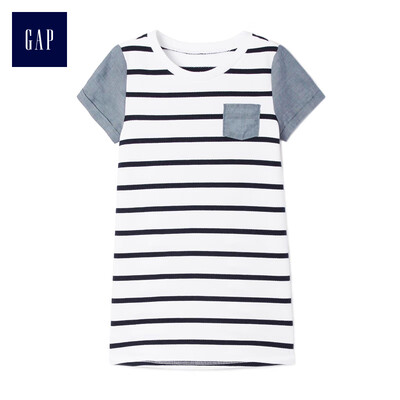 

GAP flagship store female young youth cloth short-sleeved striped T-shirt dress 307214 navy blue stripes 4YRS