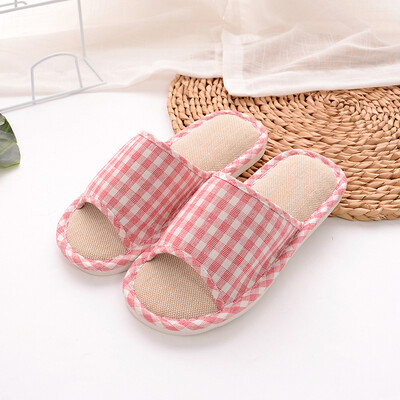 

Yule couple home indoor light&simple wooden floor linen slippers female models YT2529 red 3637