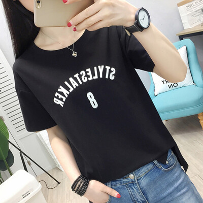 

JOY OF JOY Jingdong Womens 2019 Summer New Womens Short Sleeve T-Shirt Korean Round Neck Slim Student Trend Top Women JWTD191777 Black XL