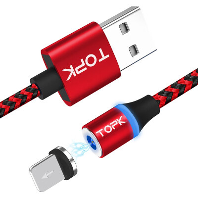 

TOPK 1M&2M R-Line3 Magnetic USB iPhone Cable Nylon Braided LED Indicator Magnet USB Charge Cable for USB iPhone Phones