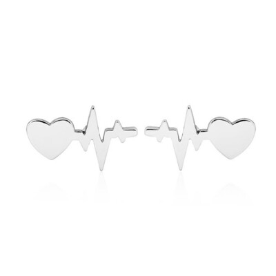 

Heart Electrocardiogram Stud Earrings Heart Beat Earring Doctor Nurse Jewelry Silver