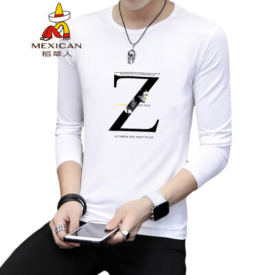 

Scarecrow MEXICAN long-sleeved T-shirt male Korean version 2019 new fashion type round neck print wild self-cultivation comfortable trend t-shirt bottoming shirt mens shirt white 2XL