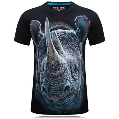 

2019 Summer Cotton Mens T Shirt 3d Print Funny Rhinoceros O Neck Short Sleeve Plus Size