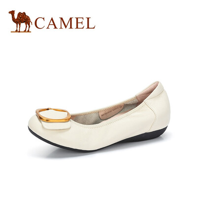 

Camel CAMEL ladies casual commuter leather square buckle round head single shoes A91521632 white 37