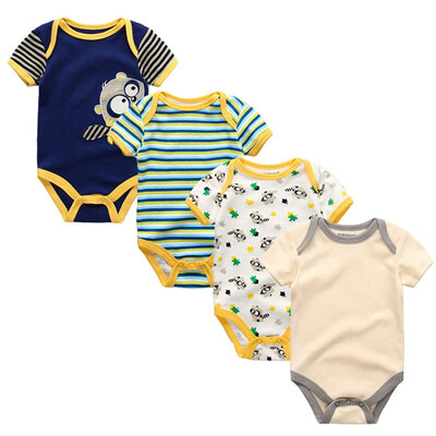 

4PCSLot Baby Clothing Sets Baby Girls Clothes Rpmpers Newborn 0-12M 100Cotton Print Short Sleeve Baby Boys Clothes Bodysuits