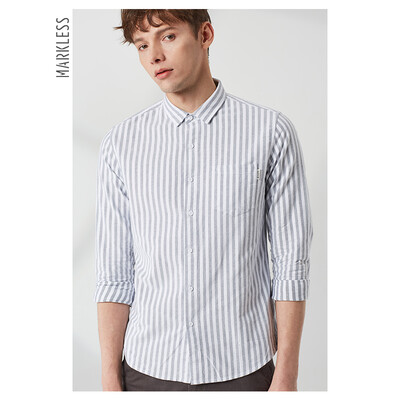 

MARKLESS 2019 spring new long-sleeved shirt mens simple casual striped shirt shirt CSA9515M gray bar 17592 L