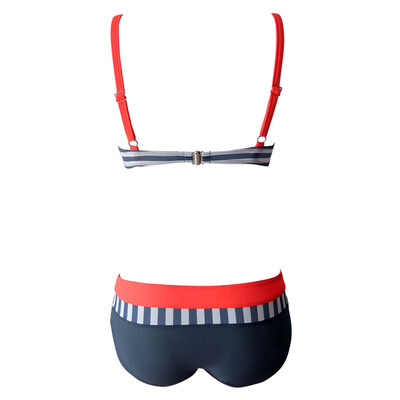 

Women Bikini Set Swimwear Swimsuit Stripe Dot Print Contrast Push Up Underwire Padded Two Piece Bathing Suit