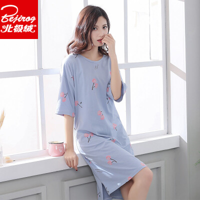 

Arctic Velvet Nightdress Summer Casual Long Pajamas Women Summer Short Sleeve Korean Sweet Cute Home Service 5664 Gray Blue M