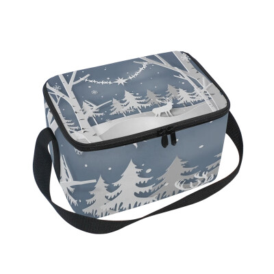 

ALAZA Lunch Box Insulated Lunch Bag Large Cooler Christmas Snow Night And Deer Tote Bag