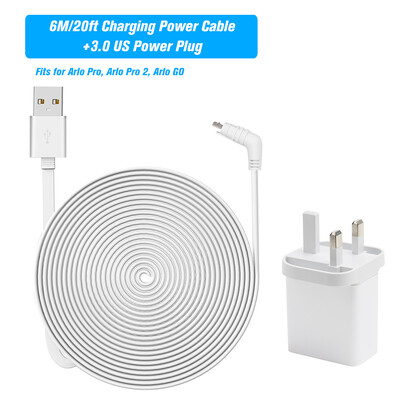 

6M20ft Charging Power Cable Fits for Arlo Pro Arlo Pro 2 Arlo GO Weatherproof IndoorOutdoor Flat Cable Aluminium Alloy Micro U