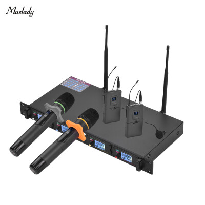 

Muslady D4-3 Professional 4-Channel UHF Wireless Microphone System Includes 2 Lapel Mics with Bodypack Transmitters 2 Handheld M