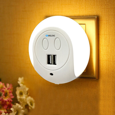 

BRELONG LED Night Light Dual USB Port Wall Charger Light Sensor 2A 110-240V US