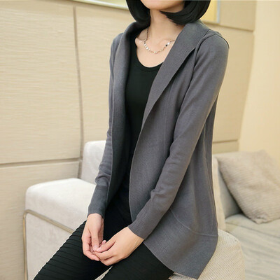 

2018 spring&autumn wear new Korean version of womens loose suit collar knitted cardigan long sleeve sweater jacket