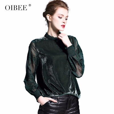 

OIBEE2019 spring new fashion lace gold velvet bottoming shirt long-sleeved shirt collar collar blouse