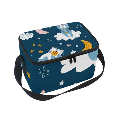 

ALAZA Lunch Box Insulated Lunch Bag Large Cooler Cute Bears On Clouds Moon Stars Tote Bag