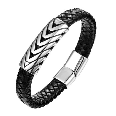 

Fashion Punk Rock Men Bracelet Titanium Stainless Steel Cuff Bracelet Braid Rope Wrist Chain Jewelry