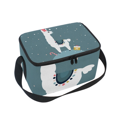 

ALAZA Lunch Box Insulated Lunch Bag Large Cooler Christmas Card With Llama Tote Bag
