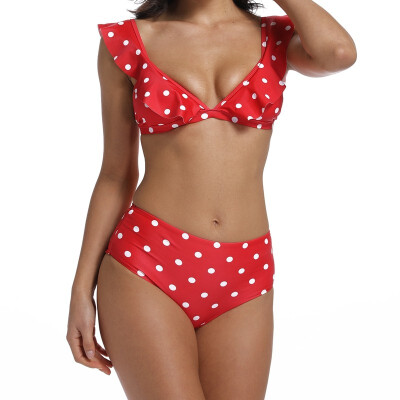 

FITTOO Bathing Suit High-Waist Two-Pieces Swimsuits for Women Bikini Swimwear Vintage Dots Printing