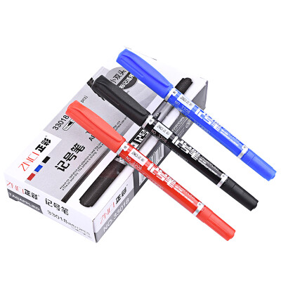 

Zhengcai ZNCI marker pen small double head hook line pen with oily mark meeting pen signature pen office stationery supplies black blue red 12 box 33018 mixed color