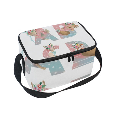 

ALAZA Lunch Box Insulated Lunch Bag Large Cooler Alphabet With Bunny Tote Bag