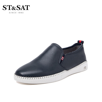 

Saturday Mens Shoes ST&SAT Fashion Cow Leather Comfortable&Wearable One-legged Driving Breathable Joker Casual Shoes SS91129802 Blue 38