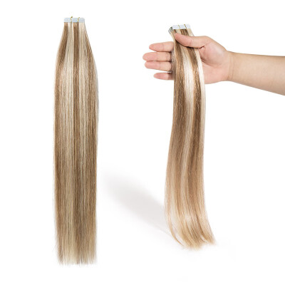 

Tape in Human Hair Extensions Highlight Balayage Long Straight Seamless Skin Weft Glue in Hairpieces Invisible Double Sided Tape