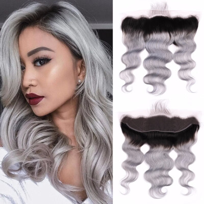 

Nami Hair Ombre T1BGrey 13x4 Brazilian Remy Hair Body Wave Lace Frontal Closure Color T1BGray Ear To Ear Human Hair Closure