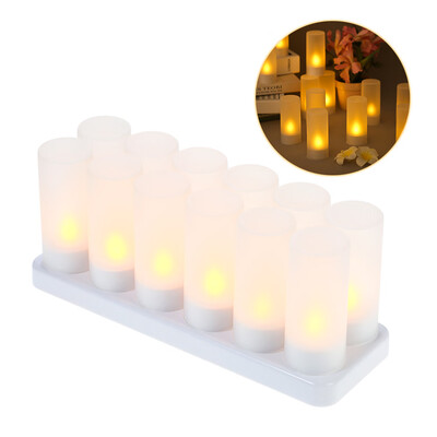 

6pcsset Rechargeable LED Flickering Flameless Candles Tealight Candles Lights with Frosted Cups Charging Base Yellow Light AC100