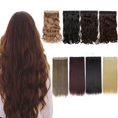

Synthetic Fiber Clips in on Hair Extension 34 Full Head One Piece 5 Clips Long Silky Straight Curly Wavy