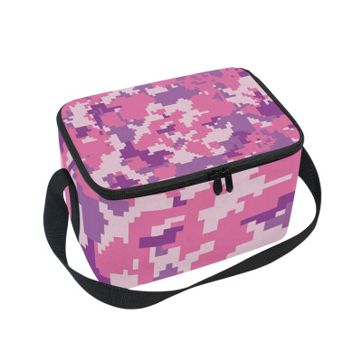 

ALAZA Insulated Lunch Box Pink Camouflage Lunch Bag for Men Women Portable Tote Bag Cooler Bag