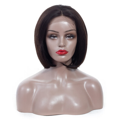 

Short Bob Wigs 44 Lace Front Human Hair Wigs 1pcs Natural Black Brazilian Straight Hair Bundle With lace Closure