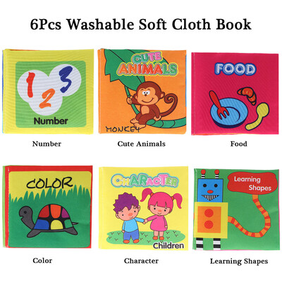 

Coolplay Babys First Non-Toxic Fabric Book 6Pcs Washable Soft Cloth Book Early Education Intelligent Toy for Infant Toddler Kids