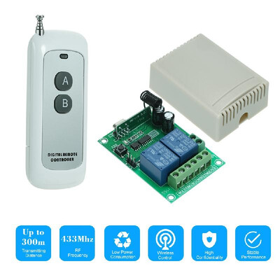 

433MHz DC 12V 2CH Universal 10A Relay Wireless Remote Control Switch Receiver Module&1PCS 2 Key RF 433Mhz Transmitter Remote C