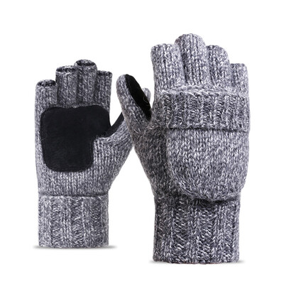 

Flip Knitted Mittens Warm Wool Gloves Unisex Convertible Fingerless Mittens Cover Winter Warm Equipment