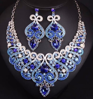 

new nice luxury fashion exaggerated crystal flashing diamond necklace earrings set dress party bride female accessories