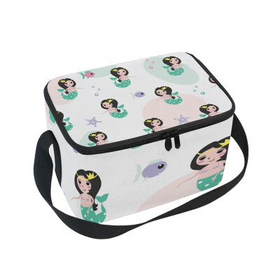 

ALAZA Mermaid And Fishes Lunch Box Insulated Lunch Bag Large Cooler Tote Bagfor Men Women